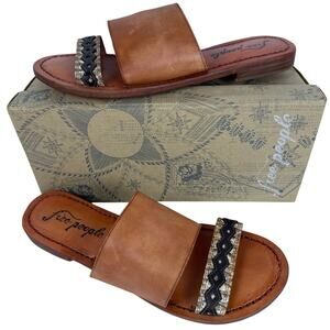 Free People Saturday Slide Sandal EU41 Leather Boho 2 Strap Minimalist Slip On